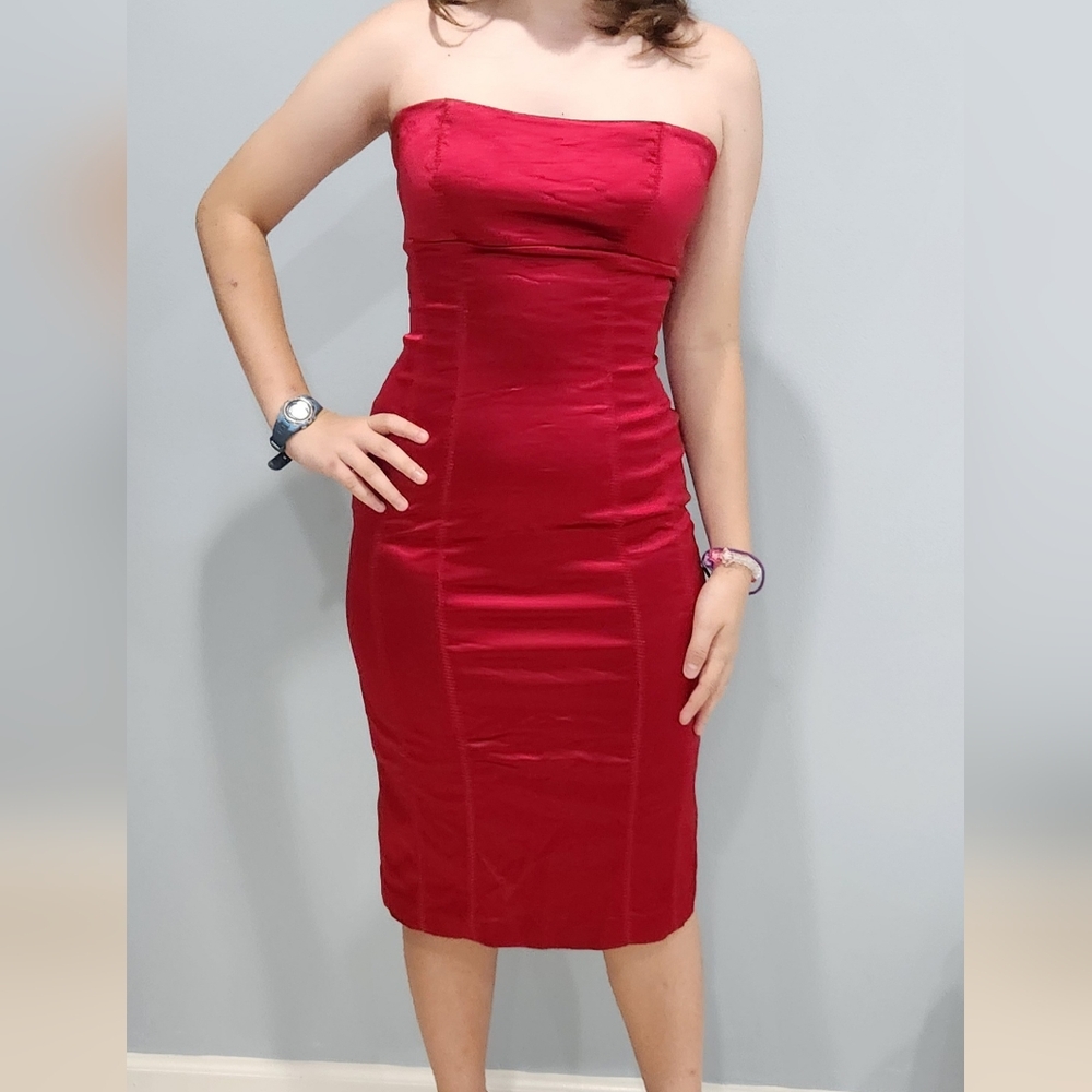 BEBE Strapless Red Dress